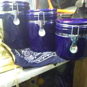 Set of 3 CHINA canisters from Everyday GIBSON, navy blue
